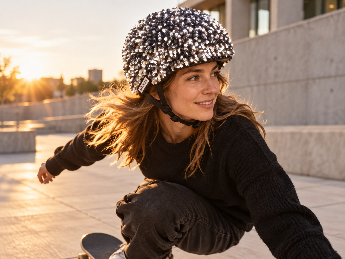 Couvre-casque Helmut Big Sequins porté en skate